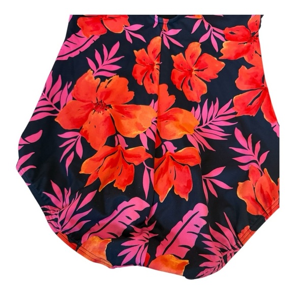 Lands’ End One piece tropical floral full bottom red-orange UV Swimsuit 8P - Picture 7 of 11
